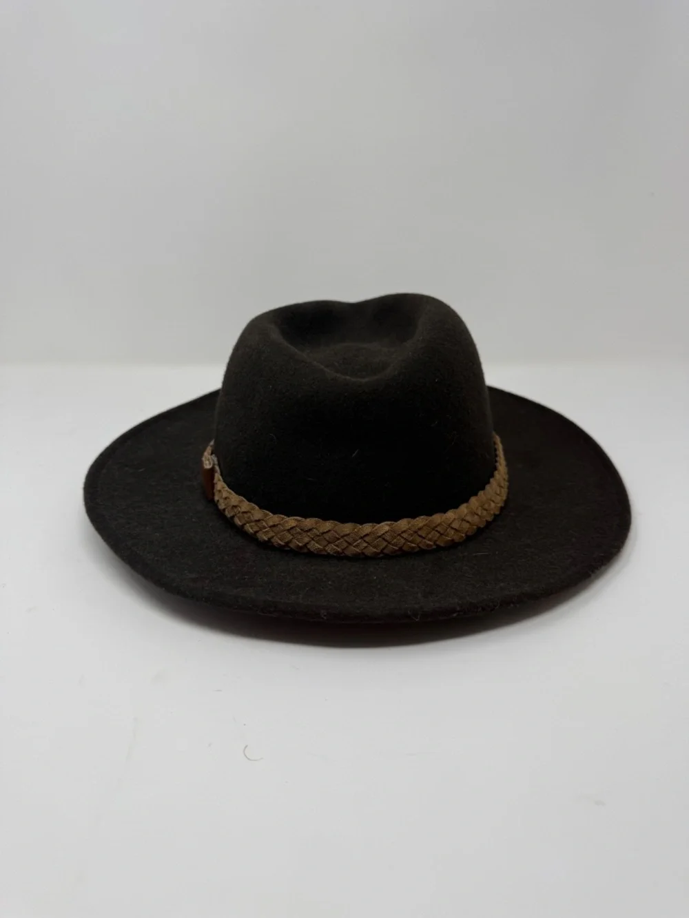 Orvis Felt Hat Brown Woven Leather Band Wool Outdoor Fedora Safari Men's